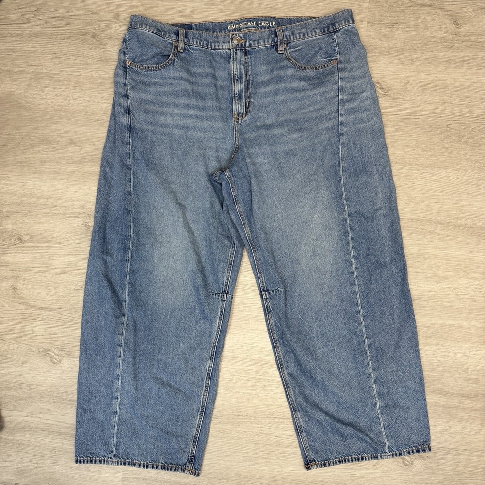 American Eagle Dreamy Drape Barrel Jeans Women 18 Medium Wash Wide Leg High-Rise